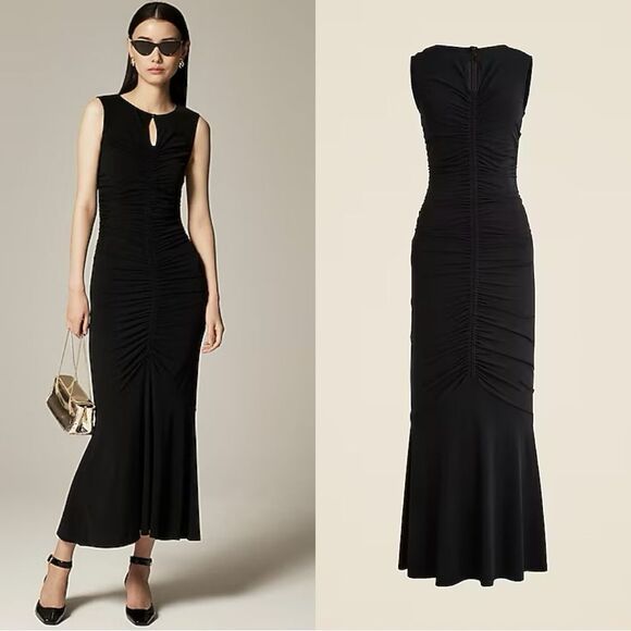 NWT J CREW Ruched center-seam dress in matte jersey in black - Picture 1 of 7